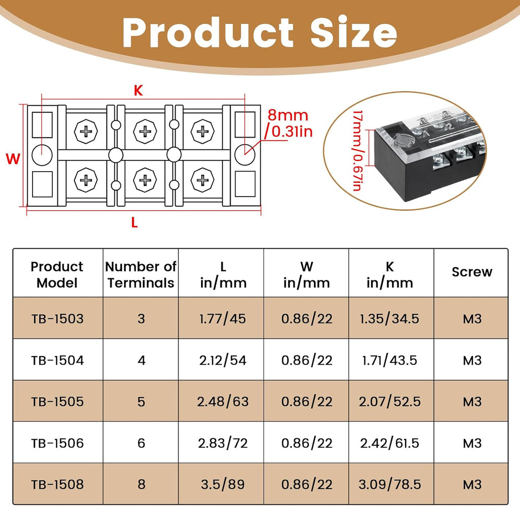 10Pcs 15A Screw Terminal Blocks with Wiring Strips