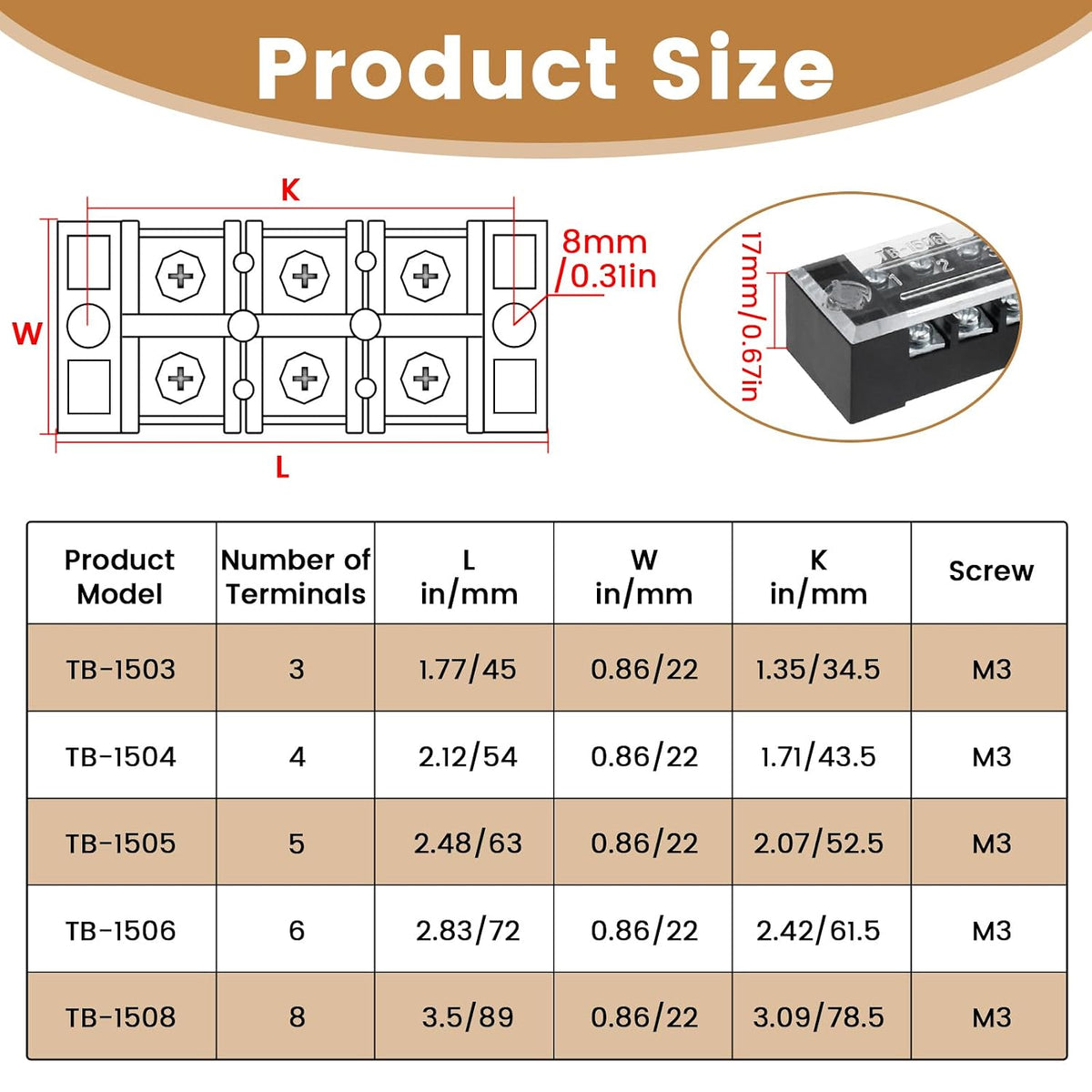 10Pcs 15A Screw Terminal Blocks with Wiring Strips