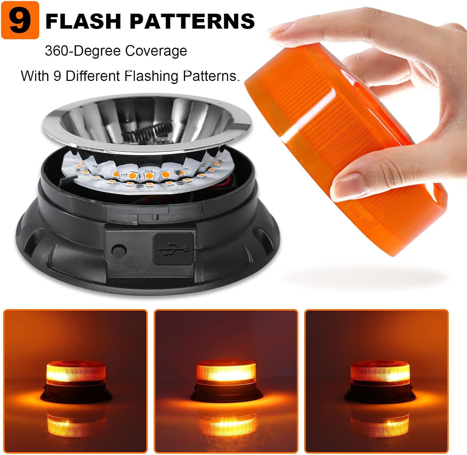 Remote Control Wireless Strobe Light LED Amber Warning Beacon Light | Rechargeable Waterproof Emergency Rooftop