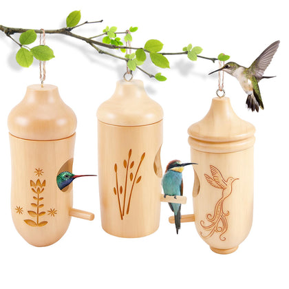 Hummingbird House, Wooden Hanging Bird Nest, 3 Pack