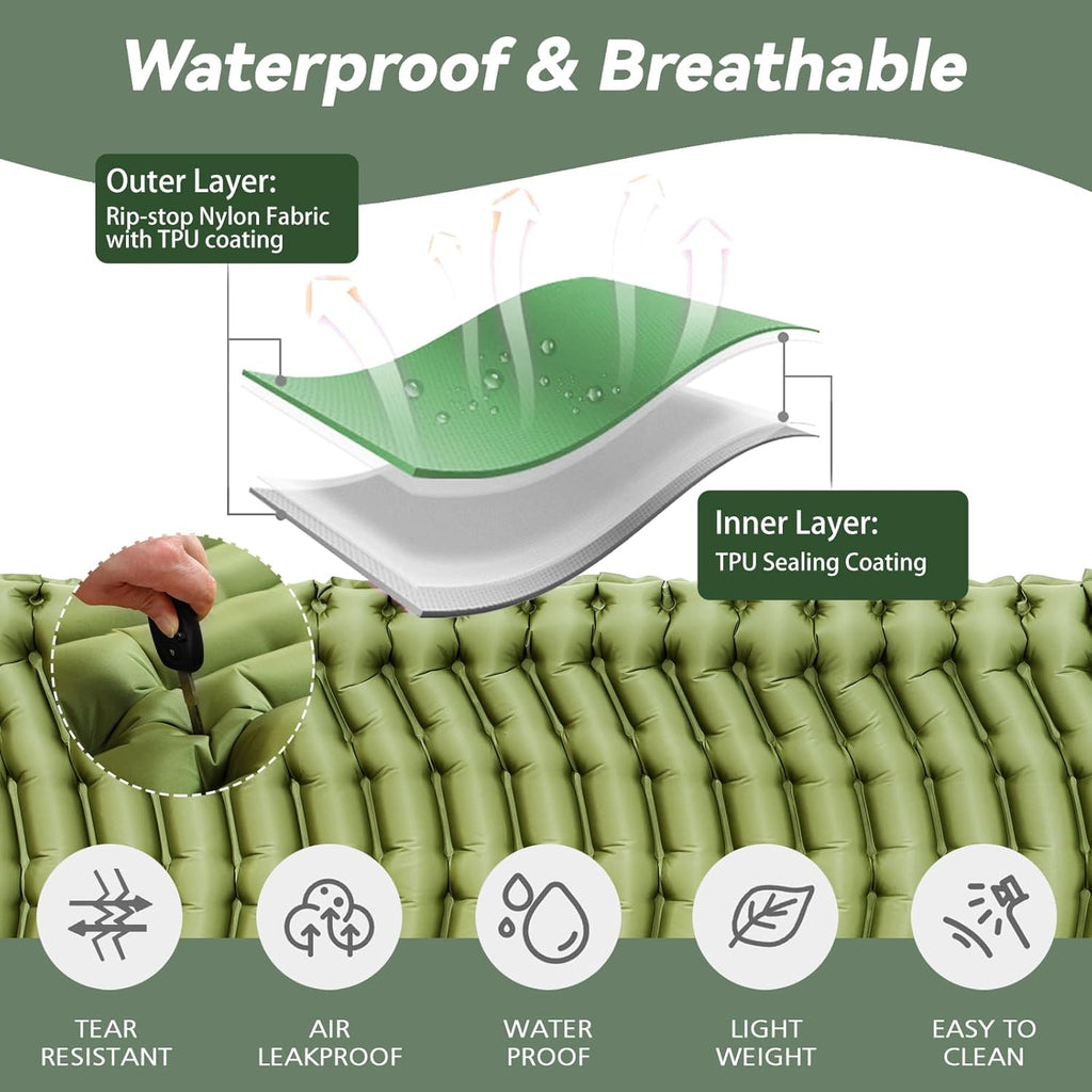 Ultralight Camping Sleeping Pad with Pillow & Built-in Foot Pump | Camping Mattress, Compact Inflatable Portable Mat