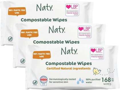 Baby Wipes, 98% Water & Hypoallergenic, 168 Count (3 Packs) | Natural for Sensitive Skin, Unscented, Plant-Based