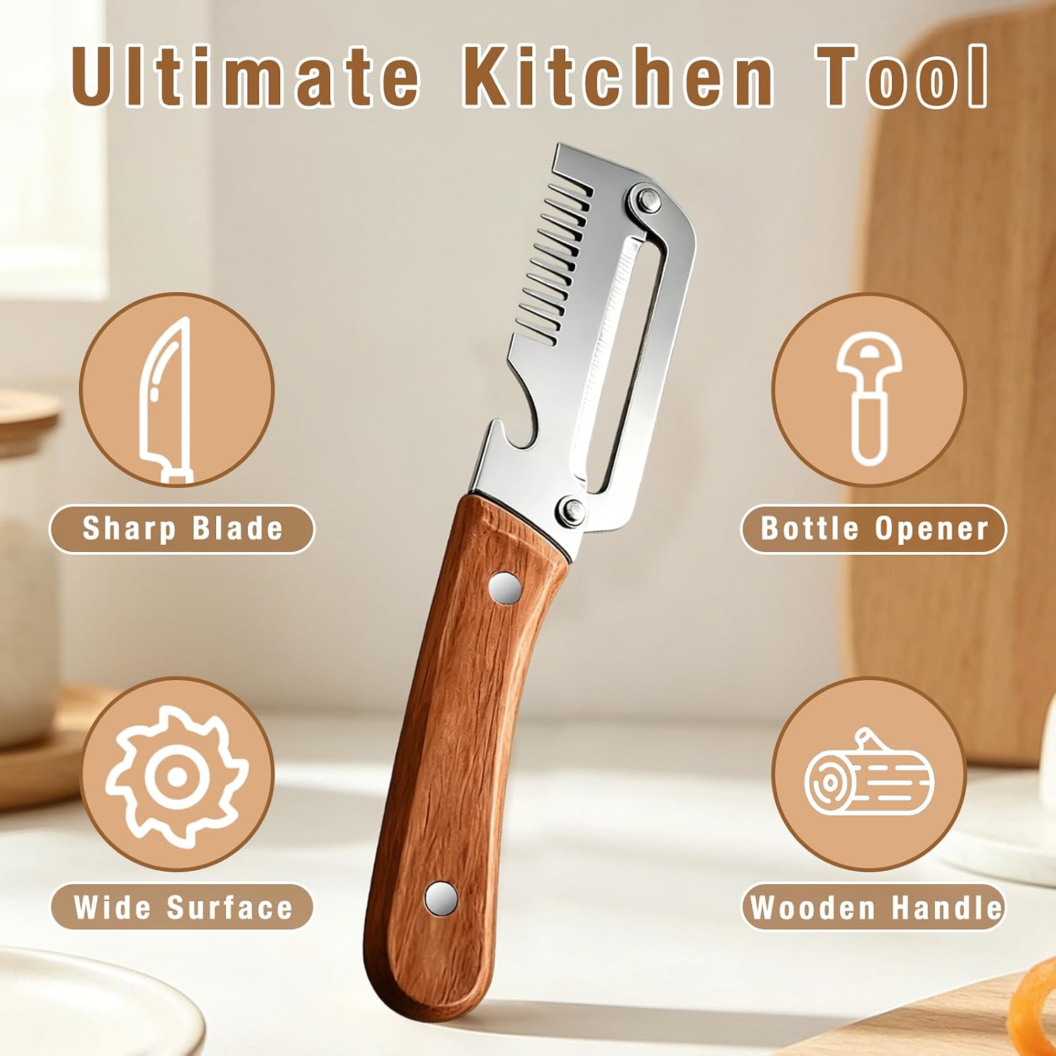 2-Pack Multifunctional Vegetable Peeler,Premium Vegetable Peeler with Wooden Handle and Bottle Opener,3-in-1 Peelers