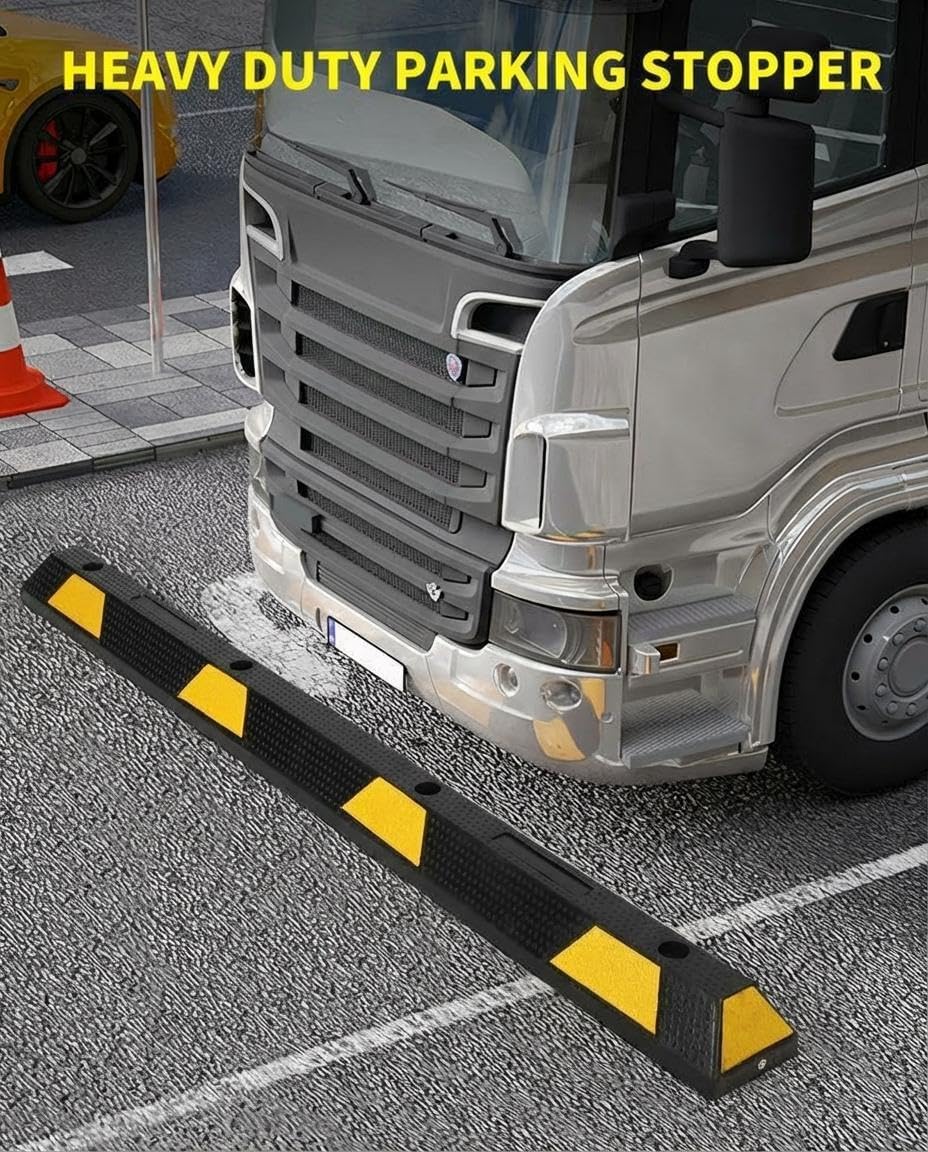 2 Pack 72" Rubber Parking Curb, Heavy Duty Parking Stopper | Durable Wheel Stoppers with Reflective Stripes Parking