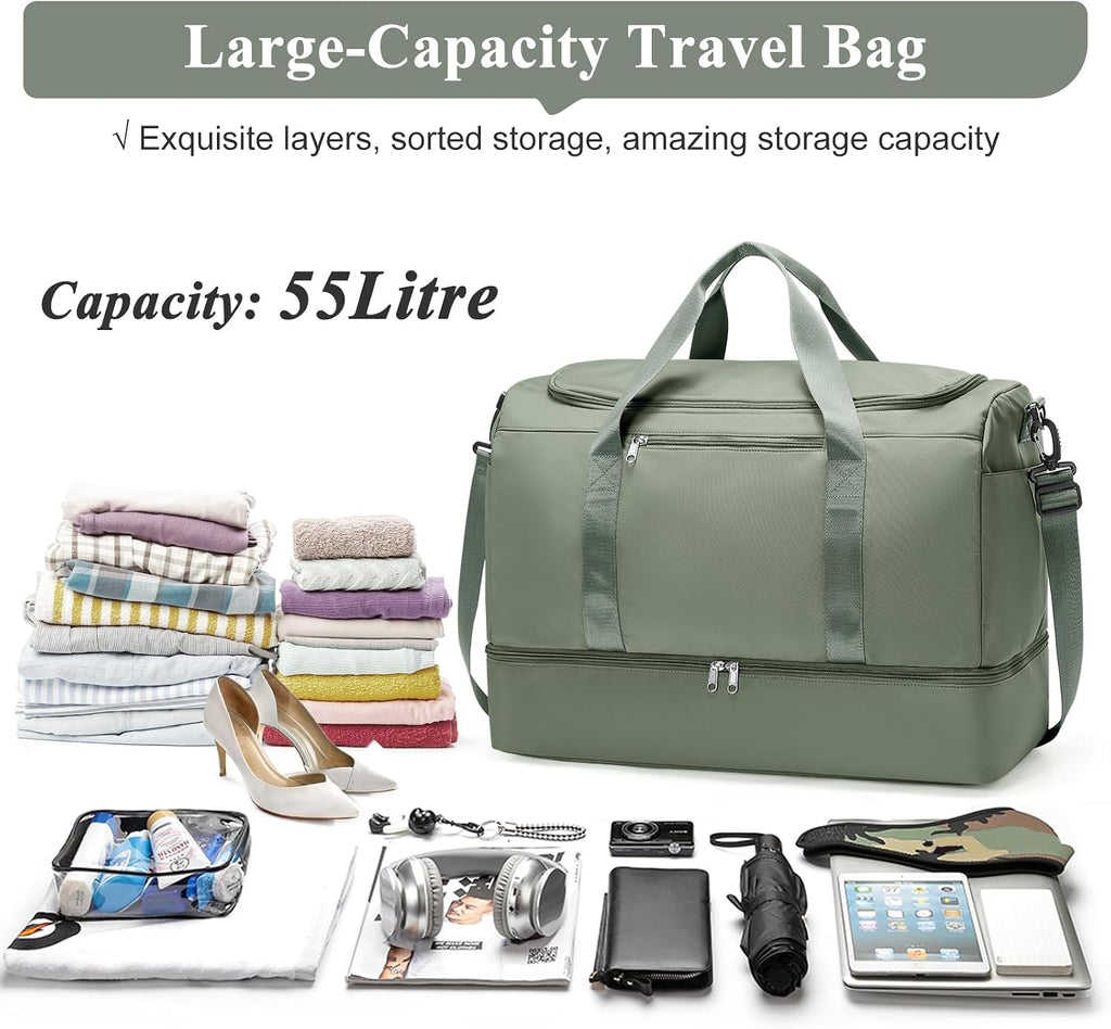 Extra Large Travel Duffle Bag,Carry on Overnight Weekend Bag with Shoes Compartment,Weekender Bags for Women for