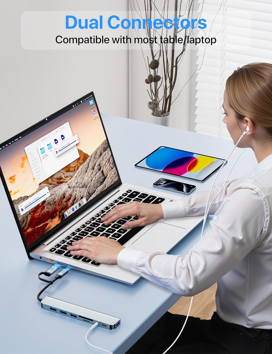 USB C/USB Hub Multiport Adapter,Aluminum 8 in 1 USB Splitter | USB 3.0 Hub SD/TF Card Reader,1 x USB 3.0, 3 x USB