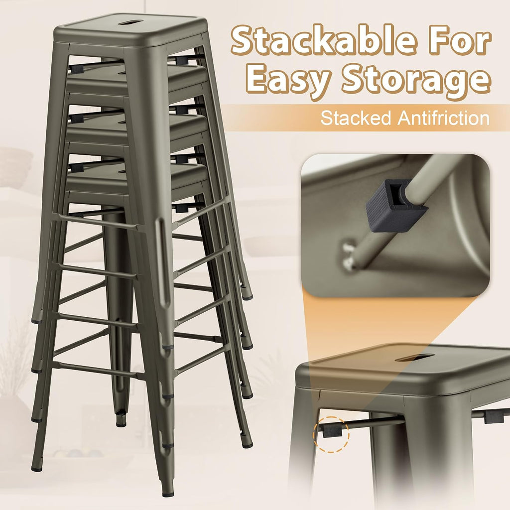 30'' Metal Bar Stools Set of 4, Stackable for Indoor Outdoor, Gun