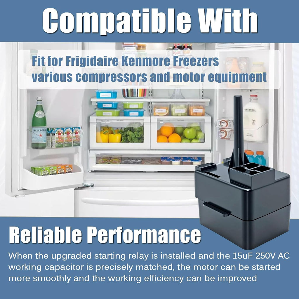 Refrigerator Start Relay Run Capacitor Kit for Frigidaire Kenmore Freezers