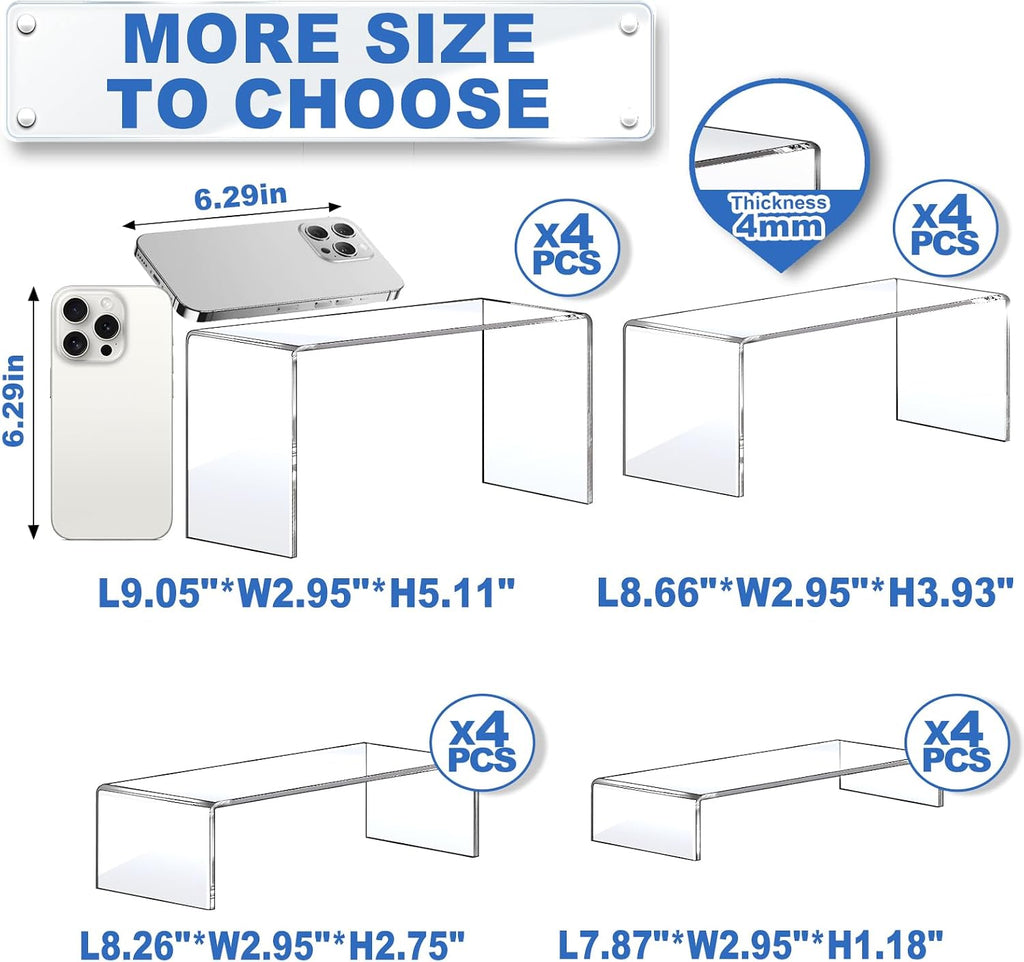Acrylic Risers Display Stands, Acrylic Stands for Display 16Pcs 4Set | Clear Risers Display Stands, Acrylic Display