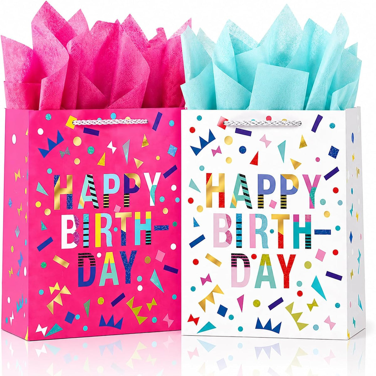 Extra Large Birthday Gift Bags, 2 Pack, 16.5 x 6 x 12 Inch