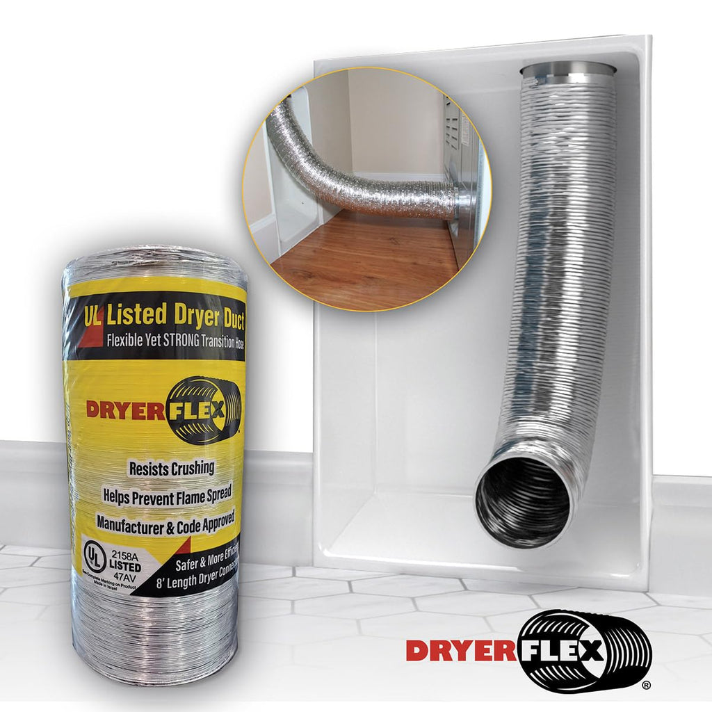 InOvate DryerFlex - 4" Flexible Duct for Dryer, Includes Two Stainless Steel Clamps (8')