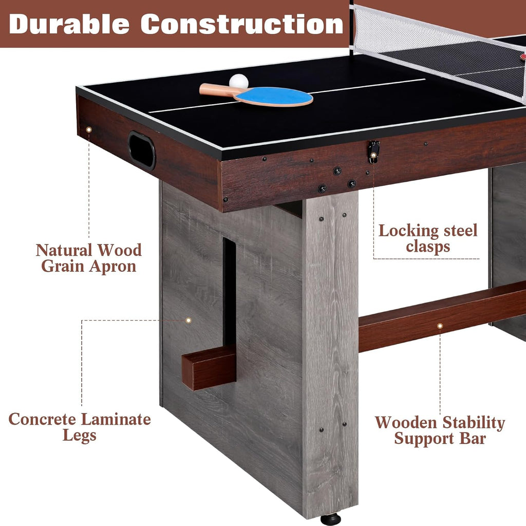 4-in-1 Combo Game Table 55" Multi-Game Table with Foosball, Electric Air Hockey (Powerful 700mA Motor), Ping Pong &