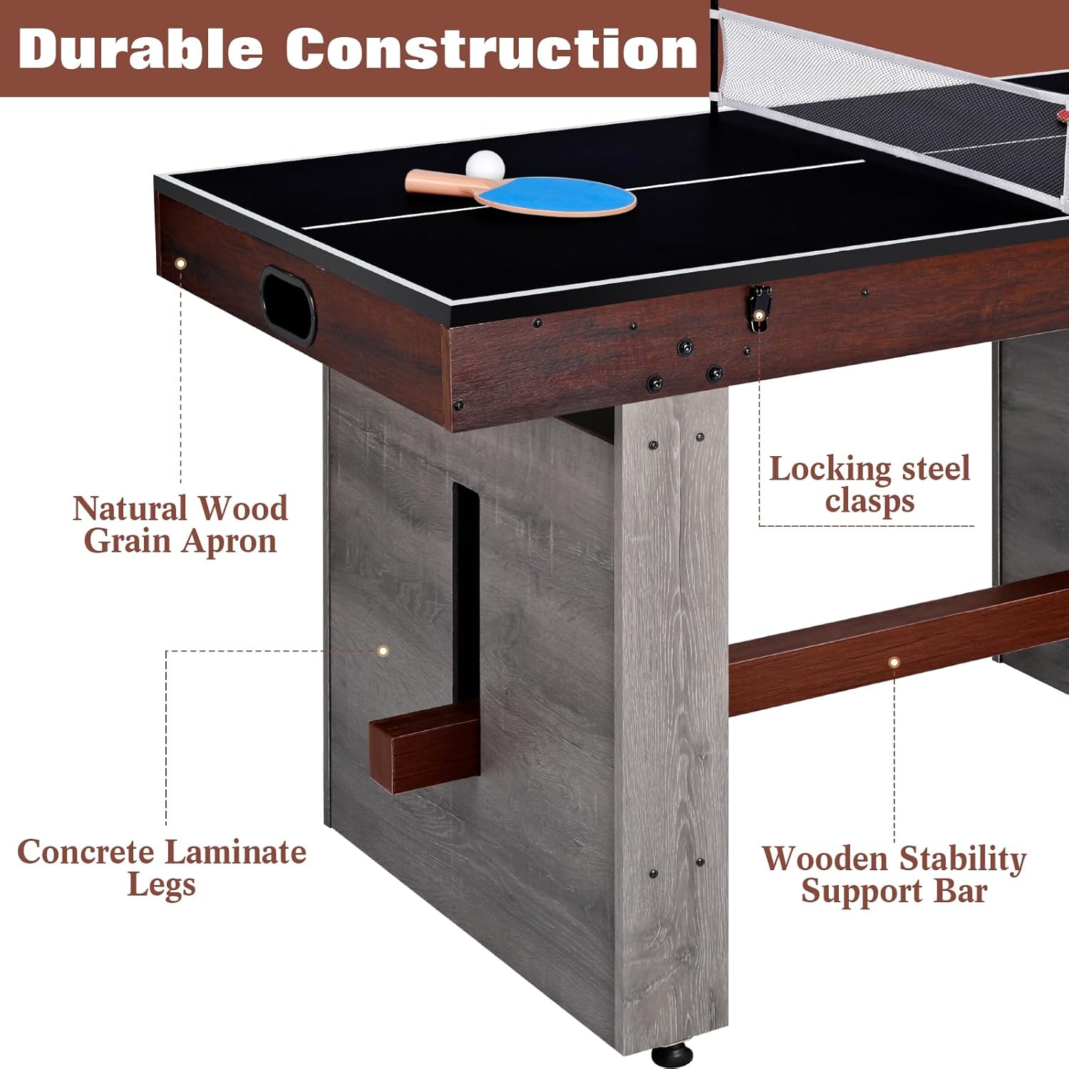 4-in-1 Combo Game Table 55" Multi-Game Table with Foosball, Electric Air Hockey (Powerful 700mA Motor), Ping Pong &