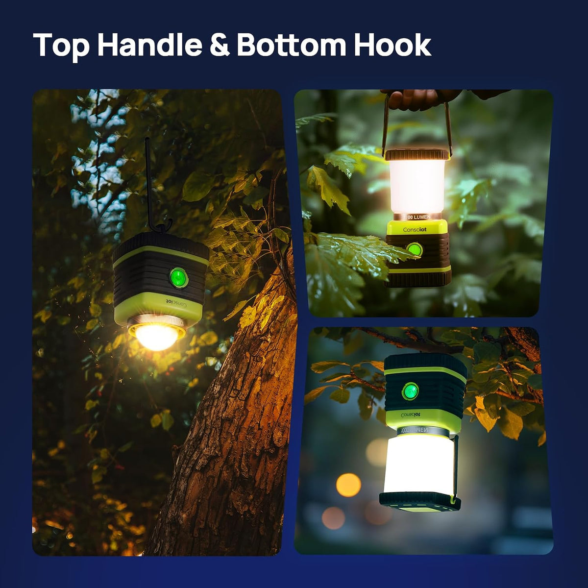1000LM LED Camping Lantern Rechargeable, 4 Light Modes, Dimmable | 4400mAh Portable Battery Pack, IPX4 Waterproof