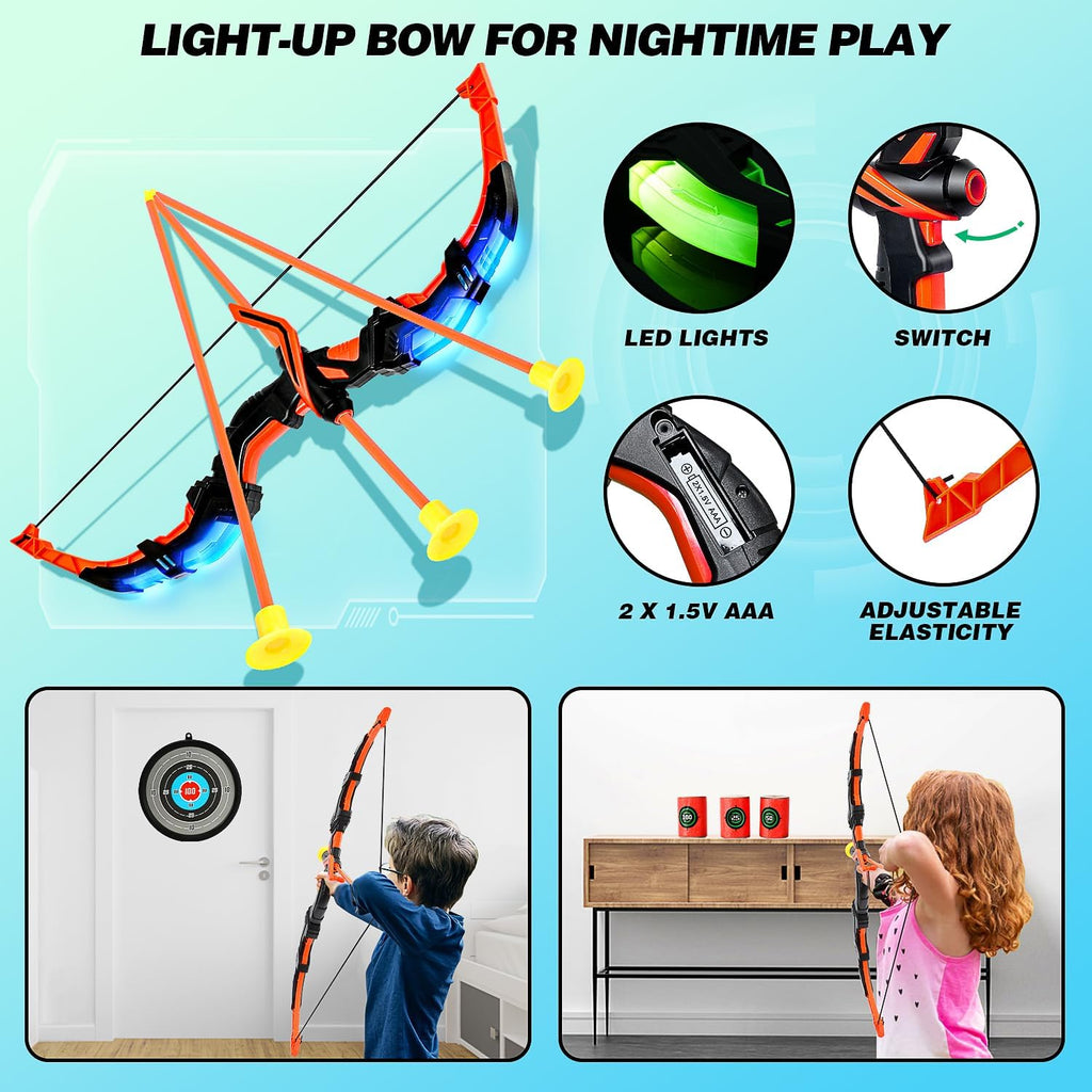 Bow and Arrow Toys for Kids 4 6 8 12, Light Up Kids Bow and Arrow Set, Kids Archery Bows Set for Kids with Targets