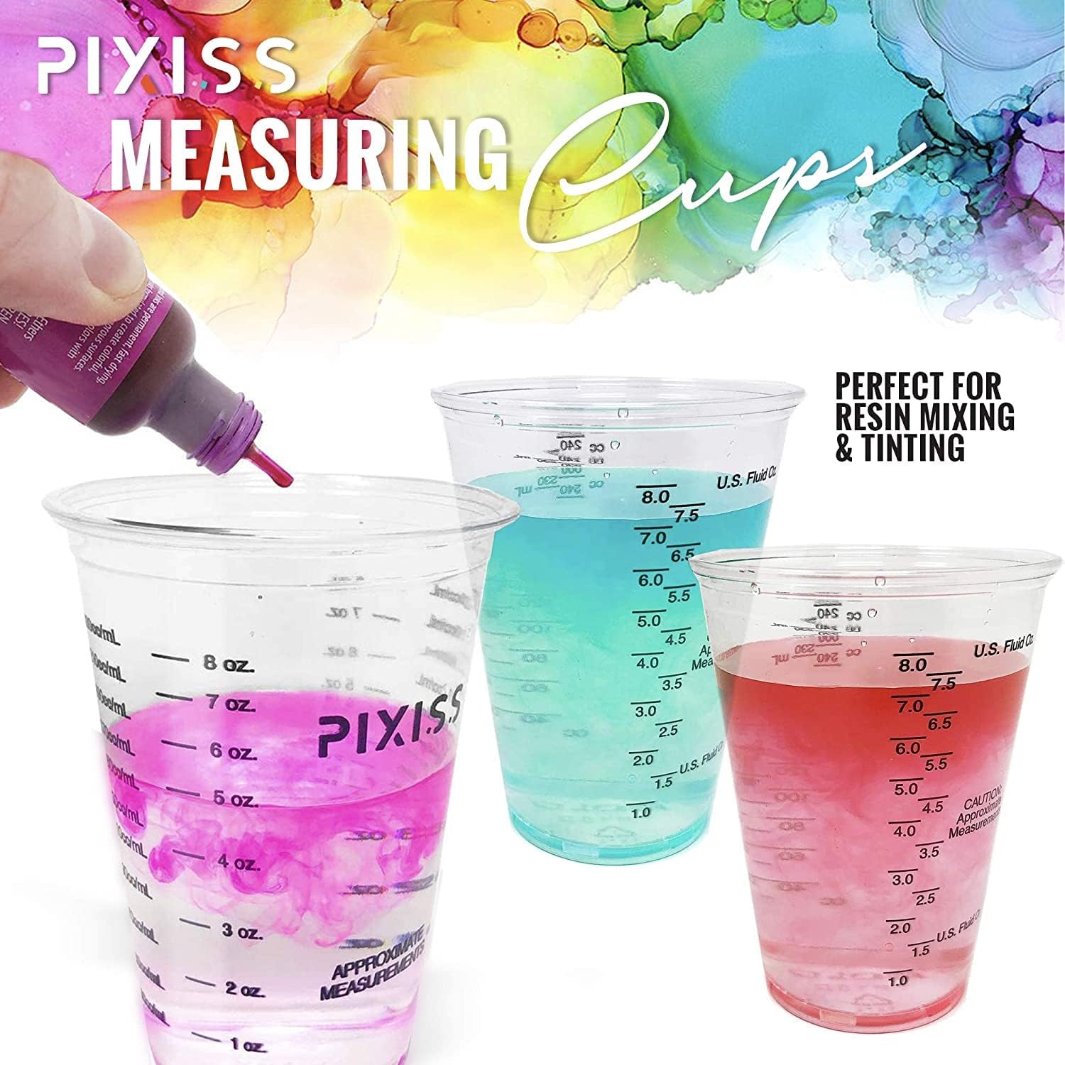 Resin Mixer Epoxy Mixer Paddles - 20 Graduated Mixing Cups & Reusable Pixiss Multipurpose Bidirectional Paint Stirrer