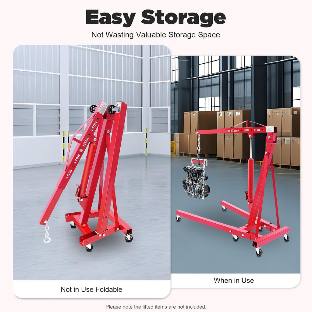 Hydraulic Engine Hoist with Lever, 2 Ton/4409 LBS Heavy-Duty Cherry Picker Shop Crane, Foldable Engine Crane and