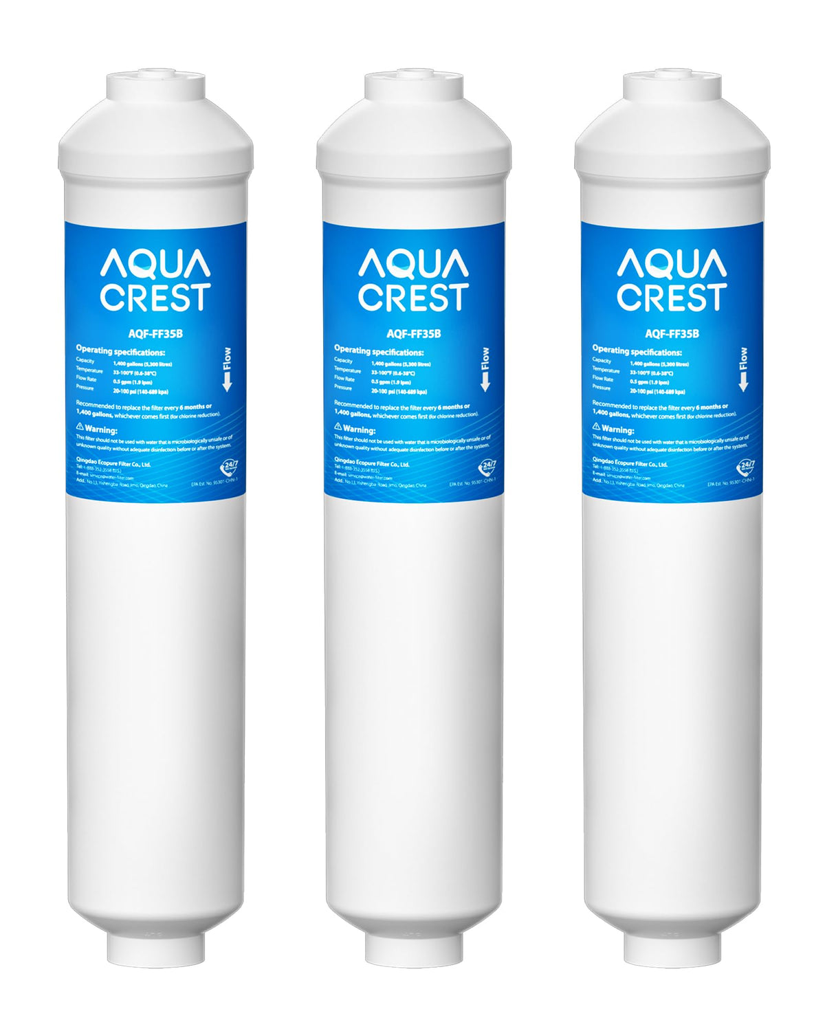 AQUA CREST GXRTDR Inline Water Filter, Replacement for GE GXRTDR, 3 Pack