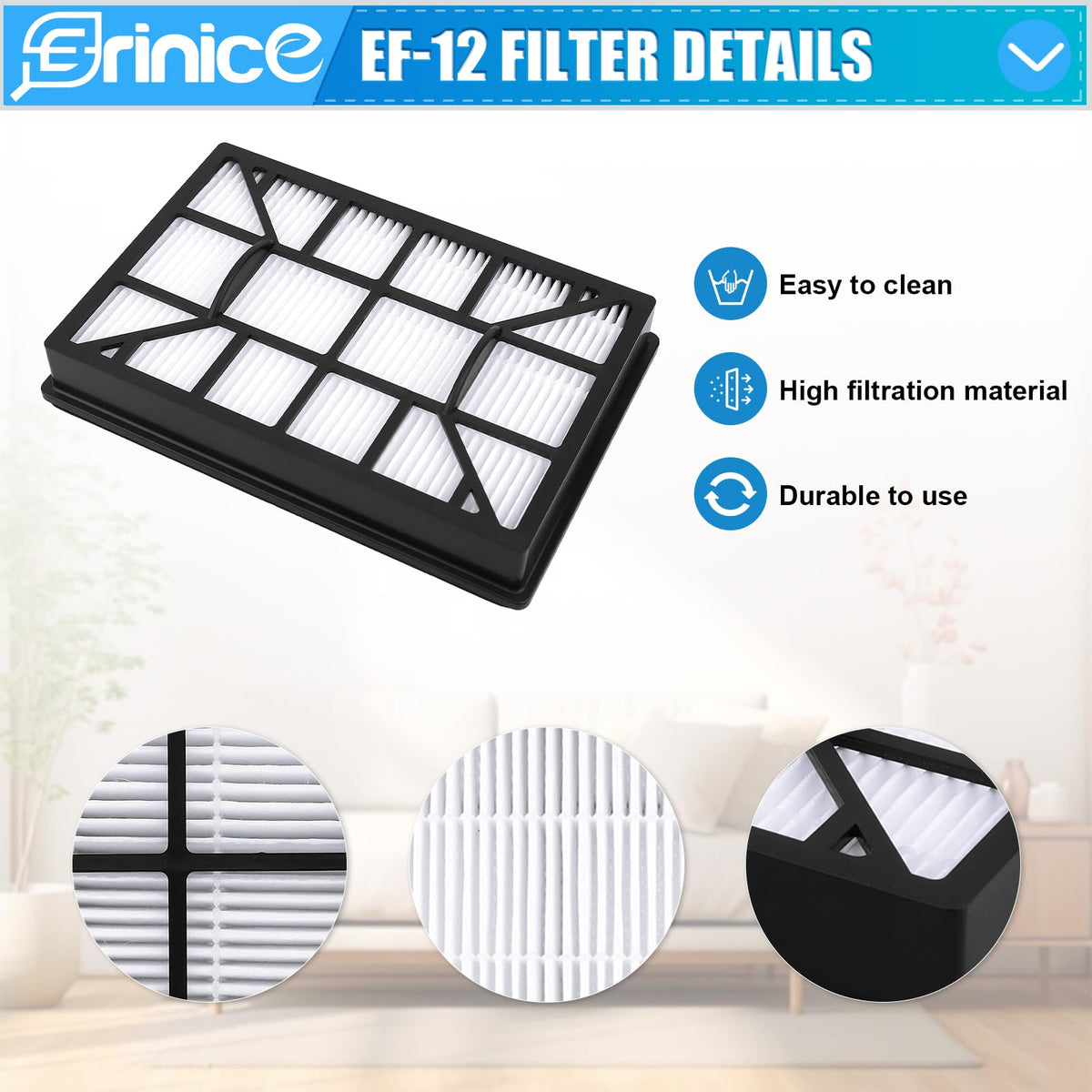 Erinice EF-12 52731 Media Filter Compatible with Kenmore Pet Friendly