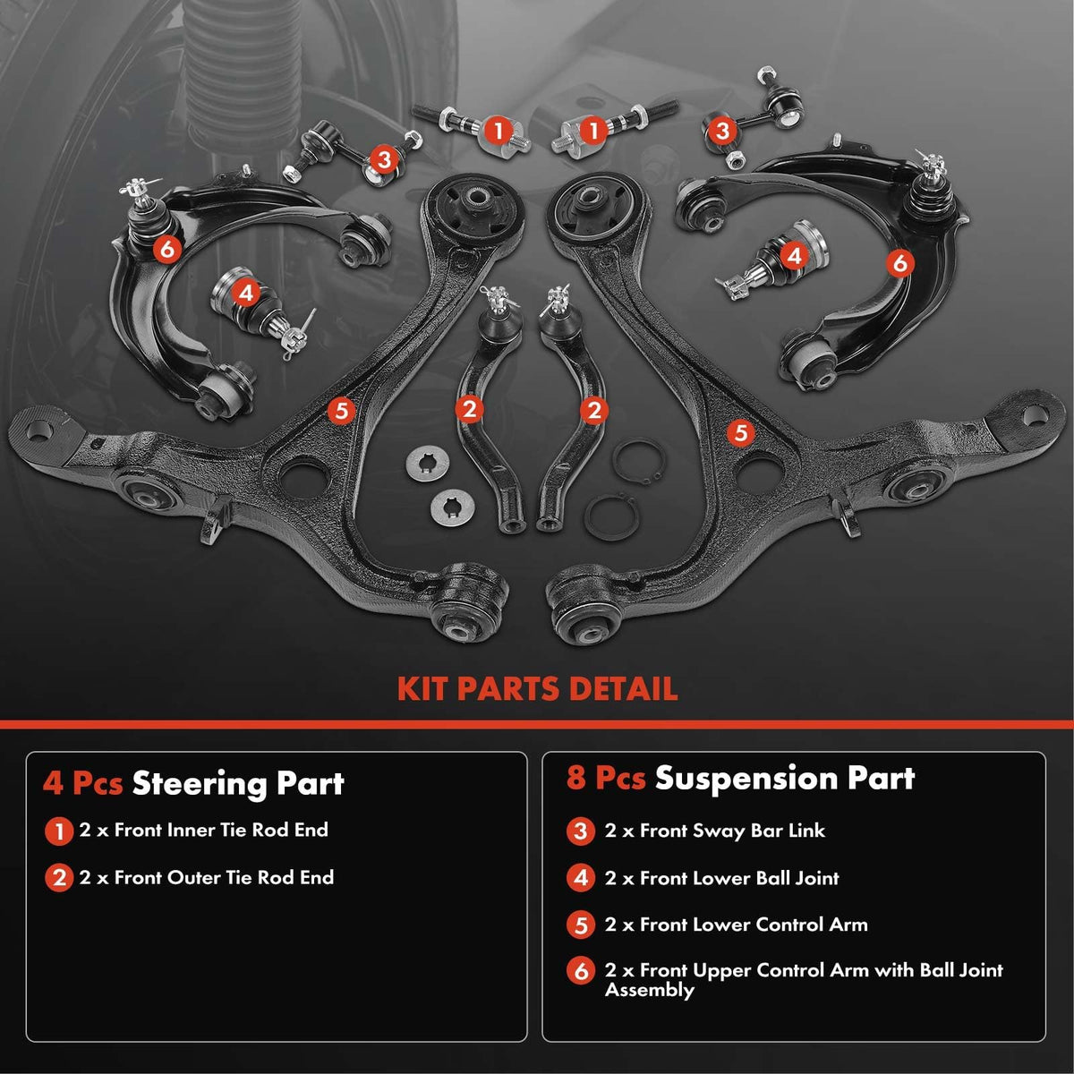 A-Premium 12Pcs Suspension Kit, Upper Lower Control Arm, Lower Ball Joint