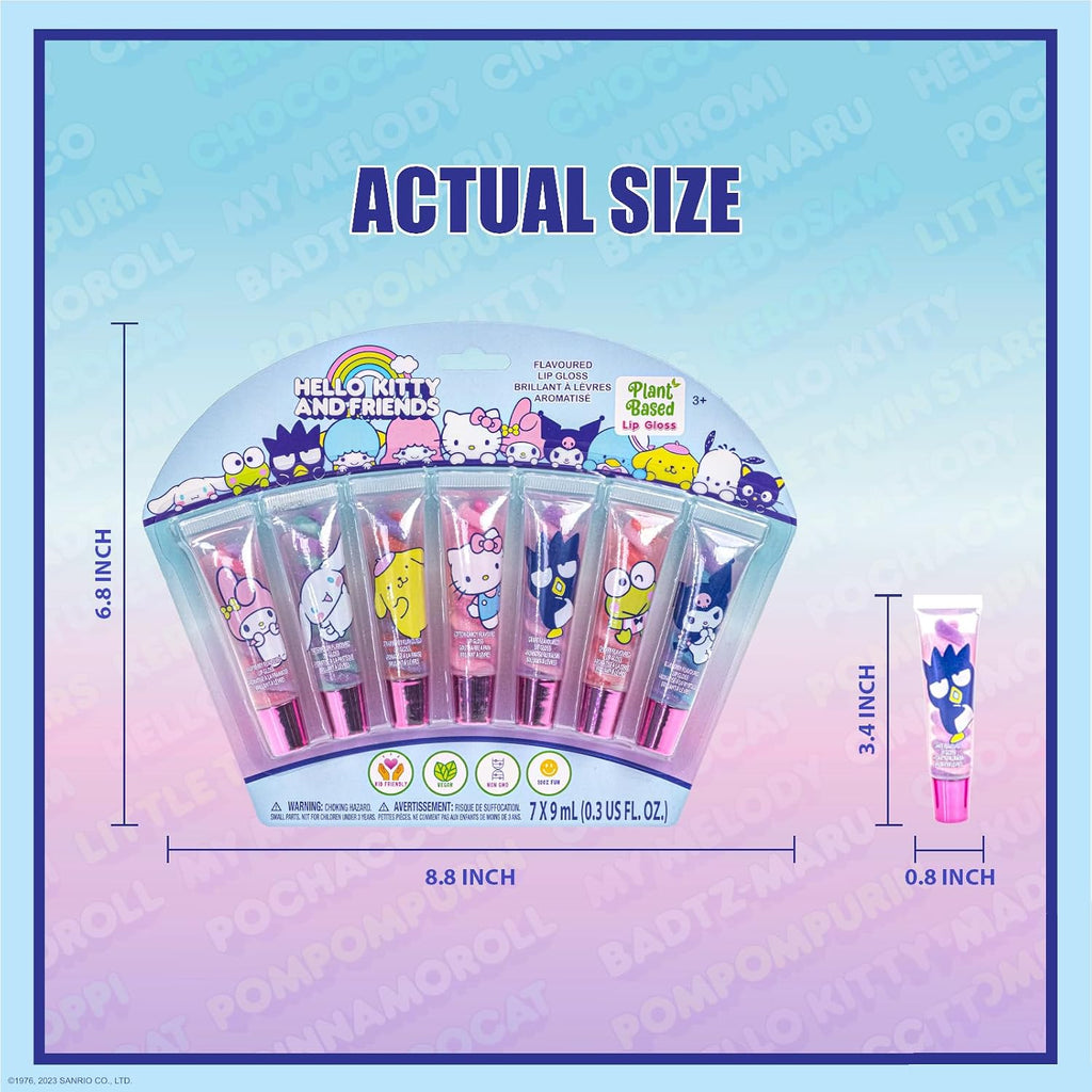 Hello Kitty Lip Gloss Set, 7-Piece Swirl Plant-Based, Ages 3+