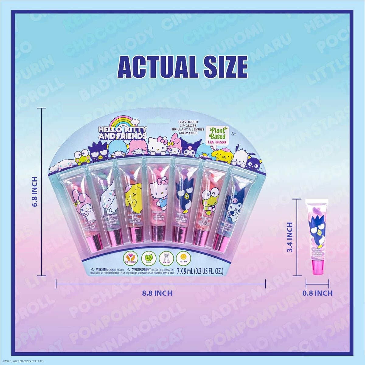 Hello Kitty Lip Gloss Set, 7-Piece Swirl Plant-Based, Ages 3+