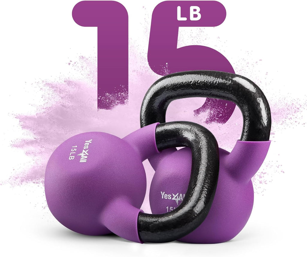 Kettlebell, 5-65 LB Neoprene Coated Cast Iron Kettlebells, Wide Grip Handle & Flat Bottom for Swings, Squats