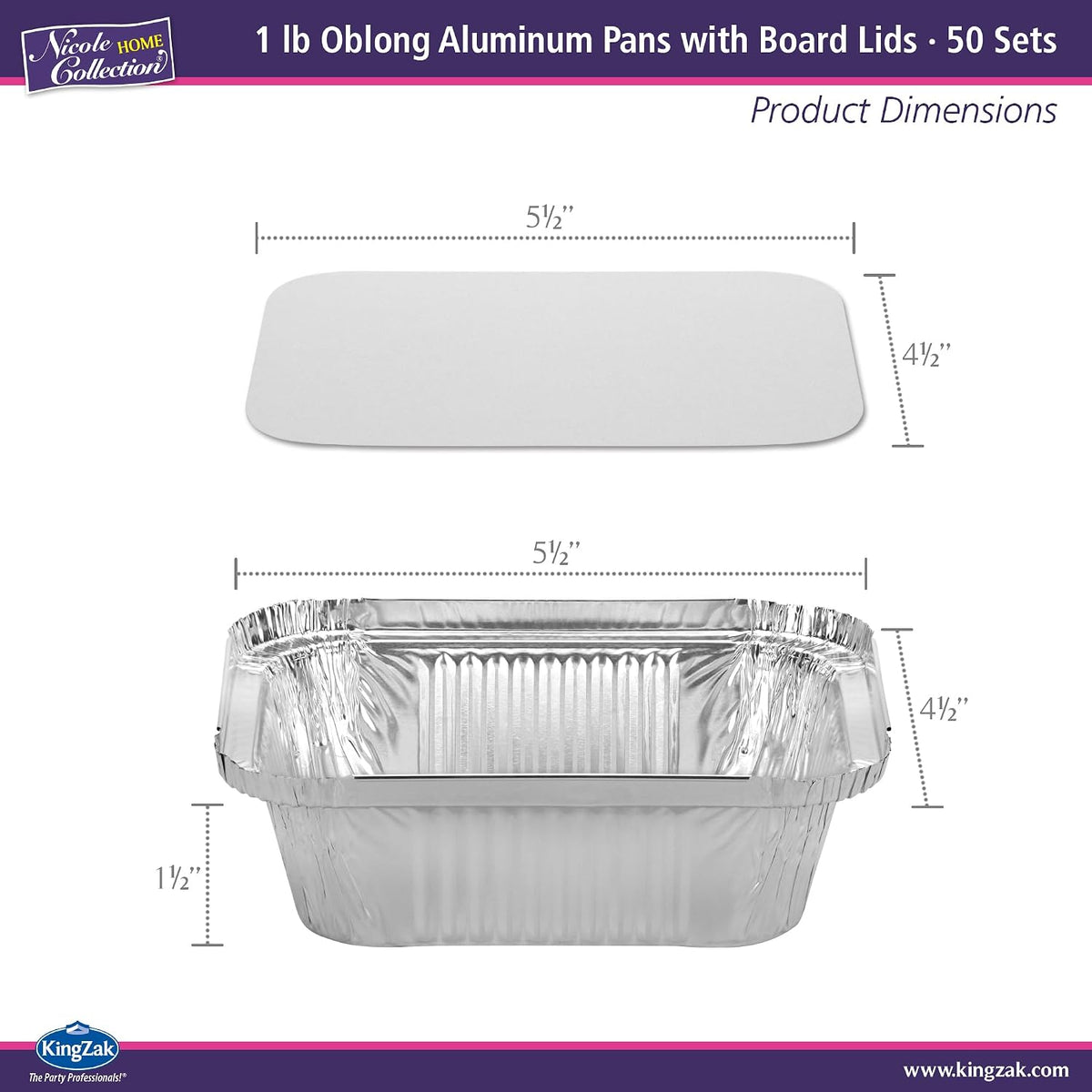 Aluminum Pans with Lids - 50 Count - 1LB Oblong Pans (5"x4")- To Go Containers with Lids - Disposable Tin Foil Pans
