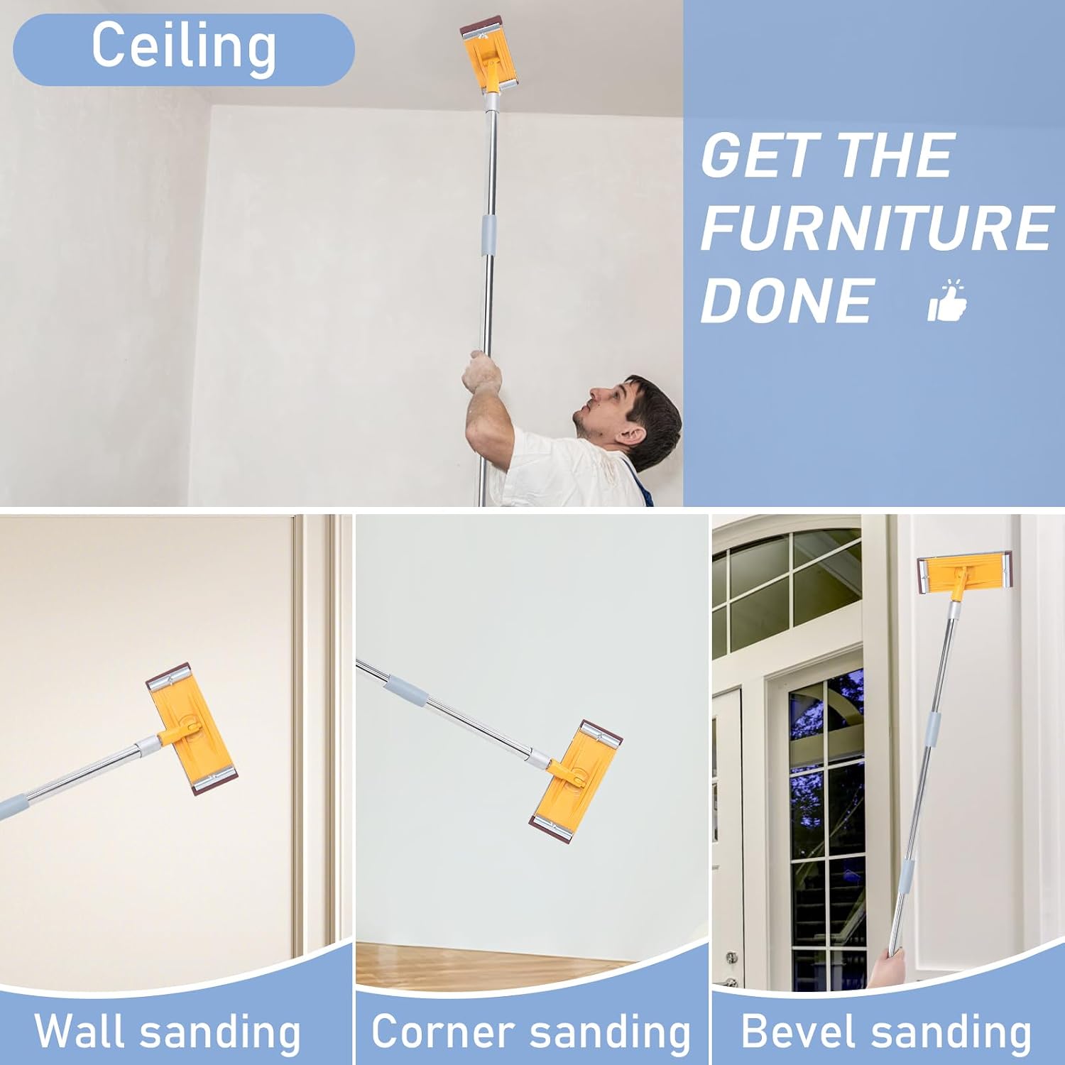 Pole Sander Drywall, 31"-74" Manual Hand Drywall Sander with Extension Pole | Sturdy drywall sander for pros &