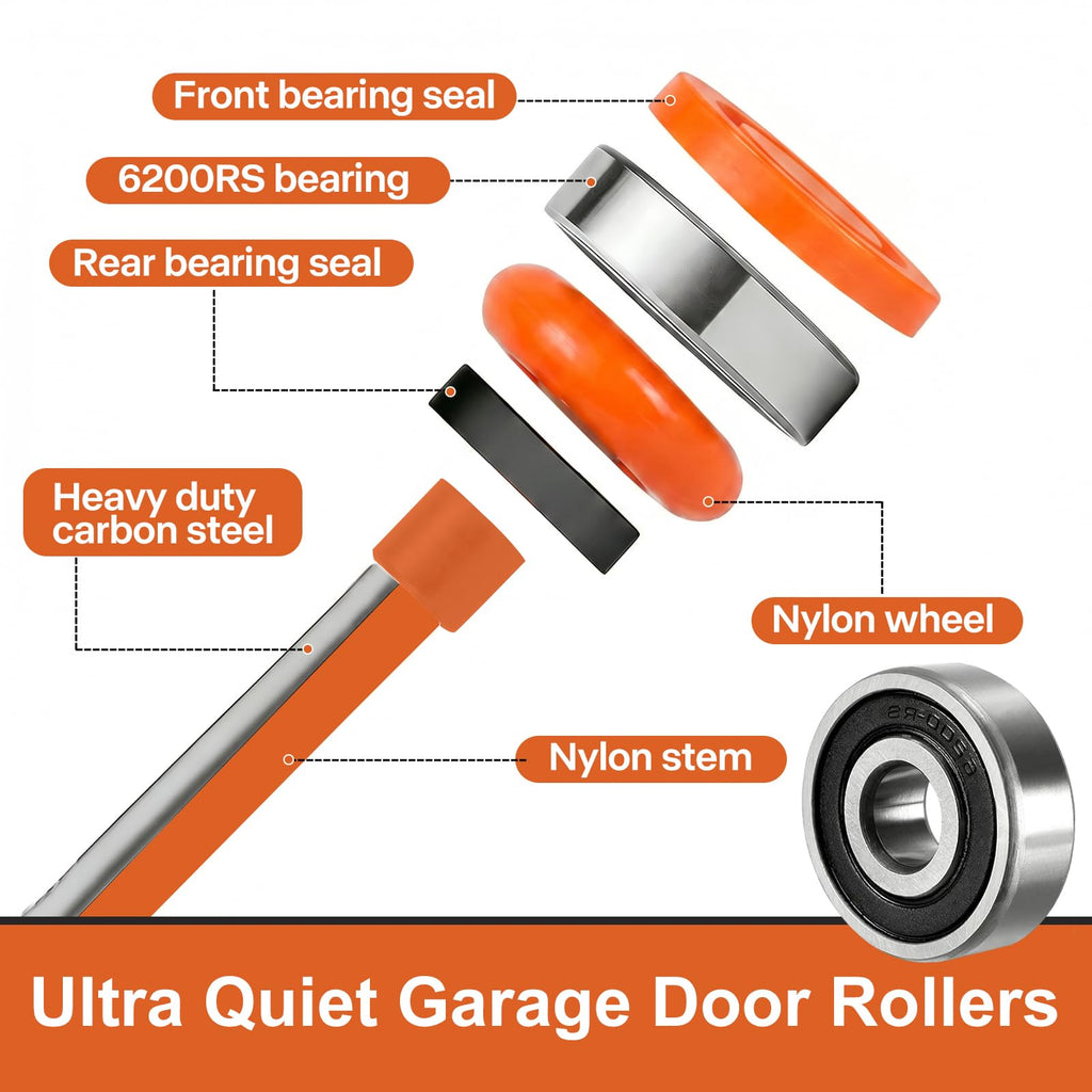 EXERAUO Garage Door Hardware Kit for 7 Ft High Doors, Quiet Nylon Rollers