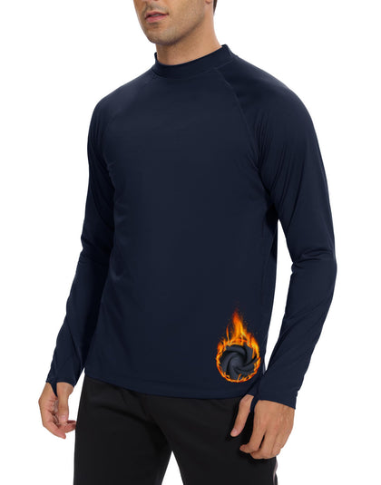 Mens Thermal Long Sleeve Mock Turtleneck Shirt Fleece Lined Undearshirts Midweight Base Layer Tops Cold Weather Warm