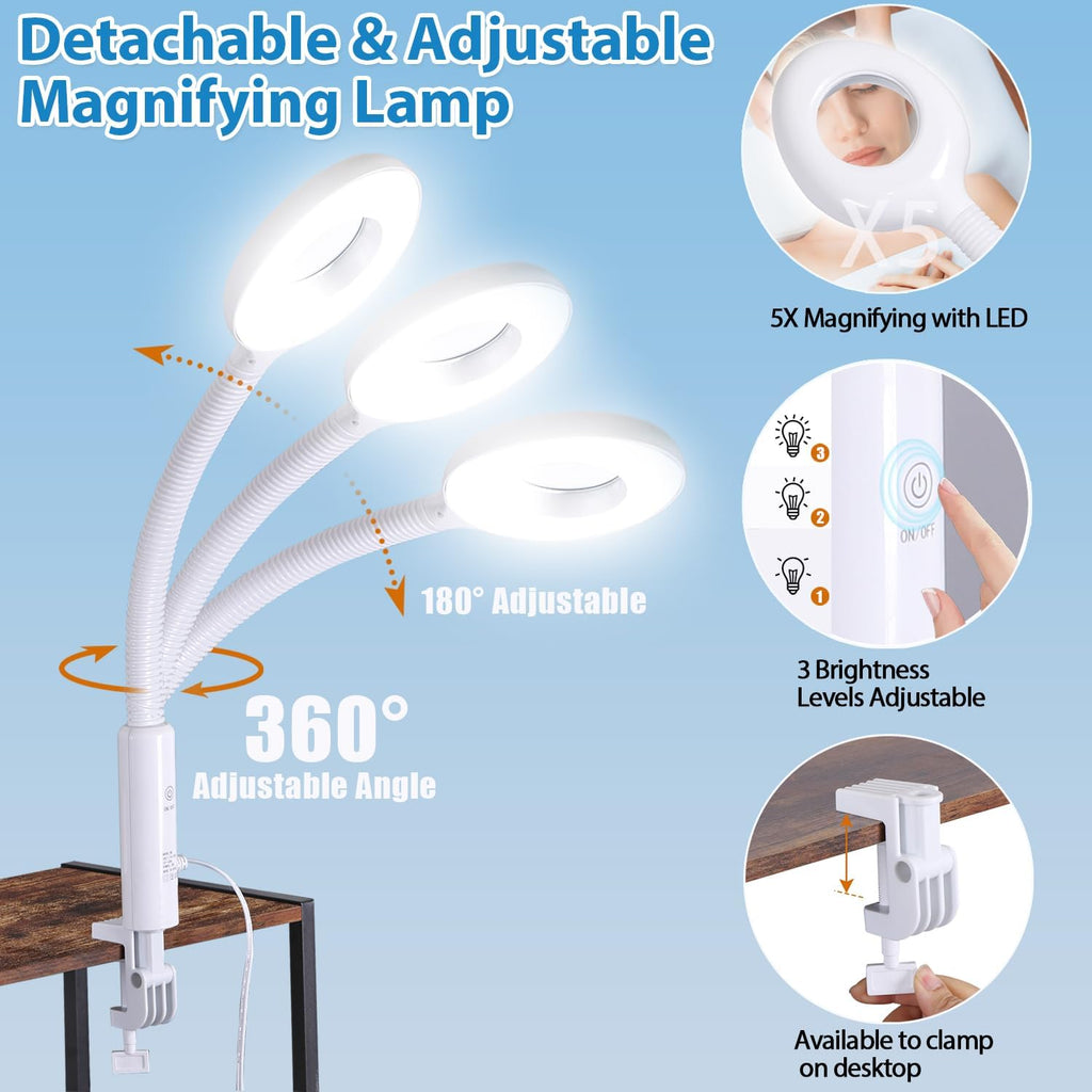 2 in 1 Facial Steamer 5X Magnifying Lamp - Hot Ozone Spa Machine, Mist Face Salon Beauty Skin Care Equipment