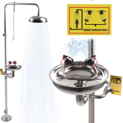 Emergency Eyewash-Shower Station OSHA-Approved - Safety Eye Wash Shower Combination First Aid Eyewash Station Kit