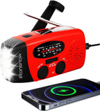 Solar Emergency Hand Crank Weather Radio, 2000mAh NOAA AM/FM | Portable Self Powered Radios with SOS Alarm LED