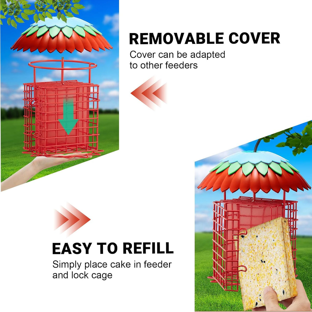 Suet Feeder Double with Weather Guard & Ant Moat, 2 Holders Red