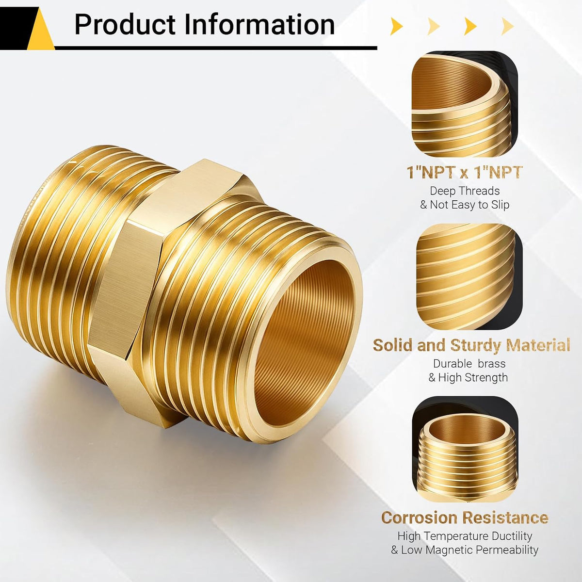 Hotop 2 Pieces Brass Nipple 1 X 1 Inch Npt NPT Pipe Fitting Adapter