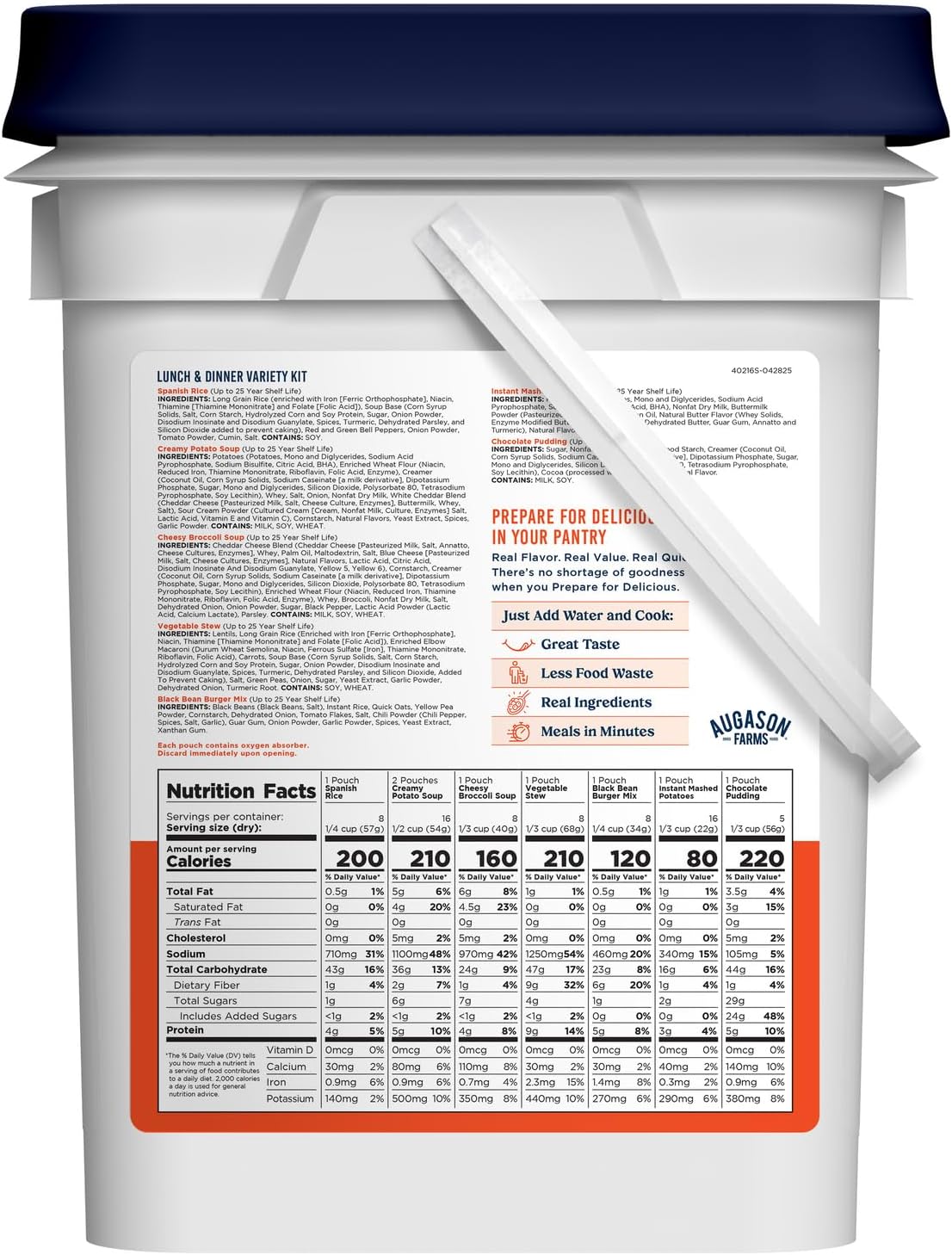 Lunch & Dinner Variety Kit Emergency Food Supply, 113 Servings, 25 Year Shelf Life - Dehydrated Meals, Survival Food