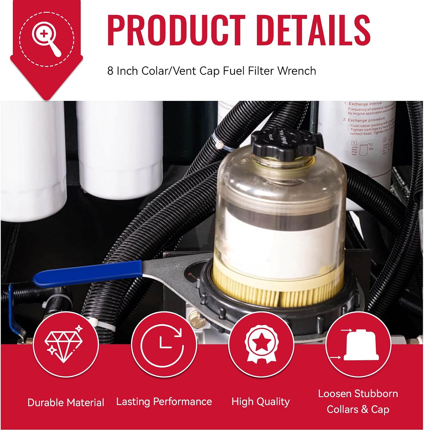 8 Inch Colar/Vent Cap Fuel Filter Wrench Replace 482017 for 482 483 782 Models Compatible with Navistar Engines