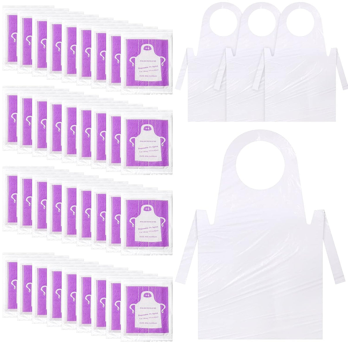 200 Pack 44 x 30'' Plastic Disposable Aprons Large Clear for Cooking