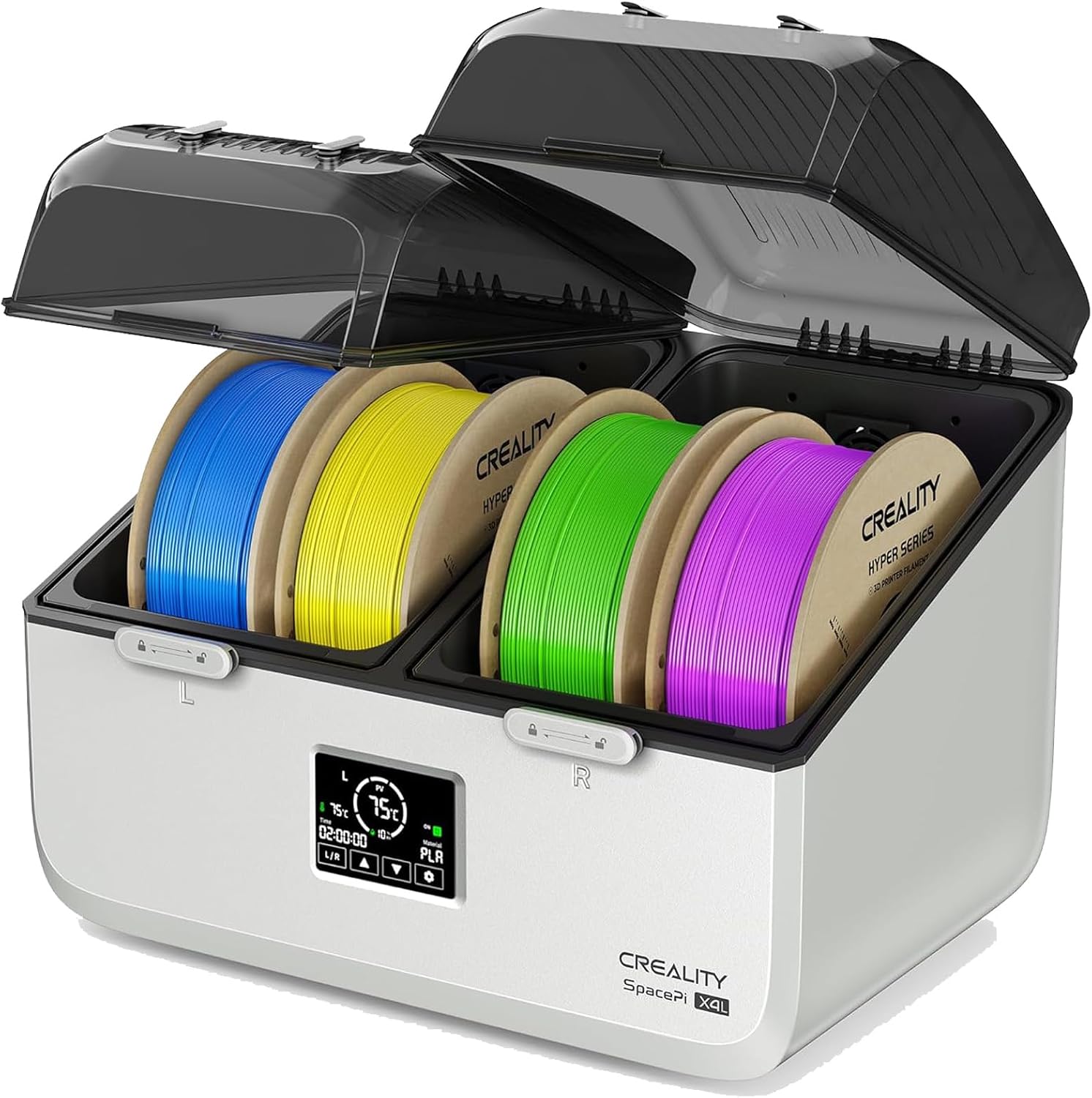 Filament Dryer Box for 4 Spools, Space Pi X4 Lite Dual Independent Heating Chambers with Fan, 75°C Rapid Dryer for