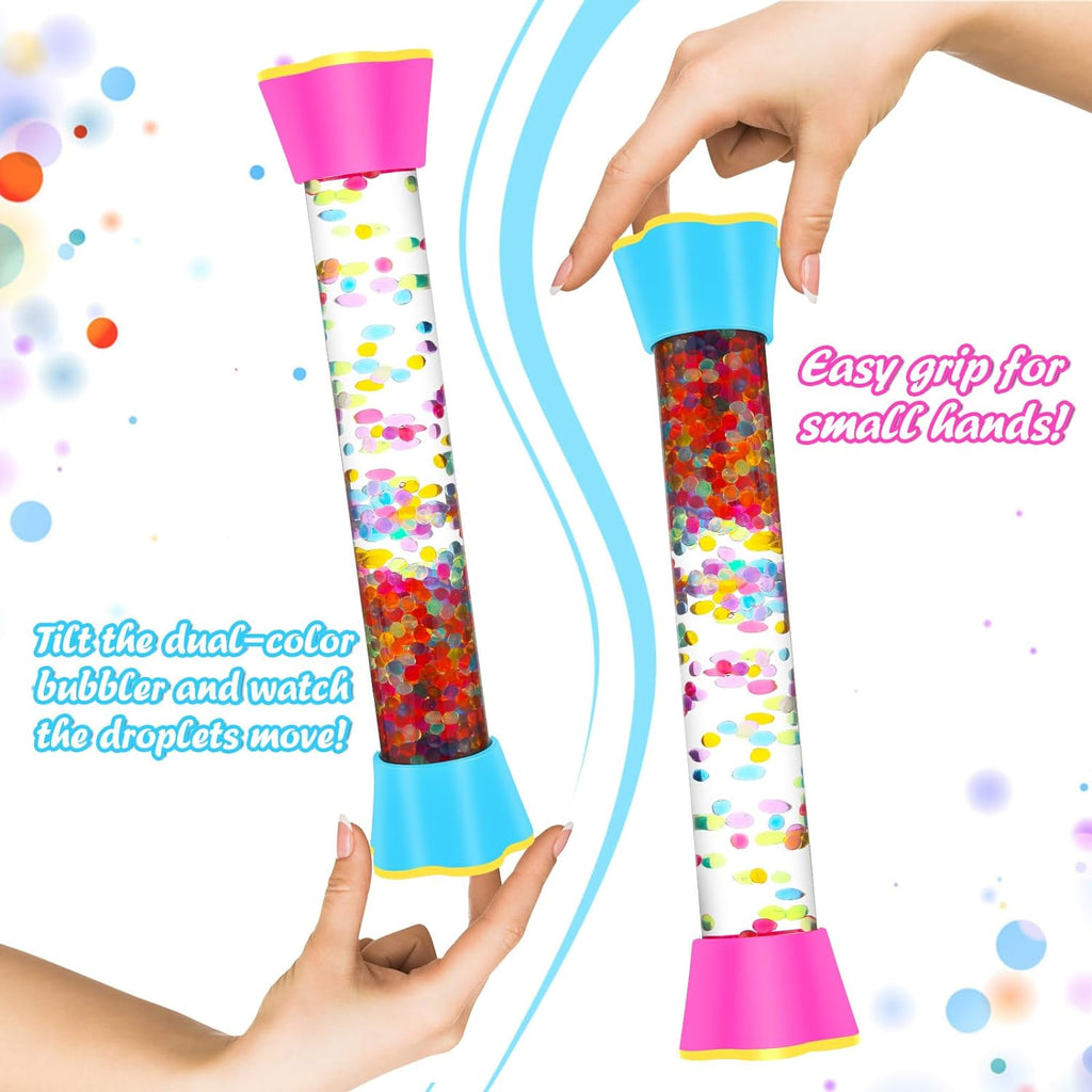 Sensory Fidget Tubes - Calming Toys for Kids & Adults- Sensory Tube with Glitter Bottle, Gravity Spinner, Bubble Drop