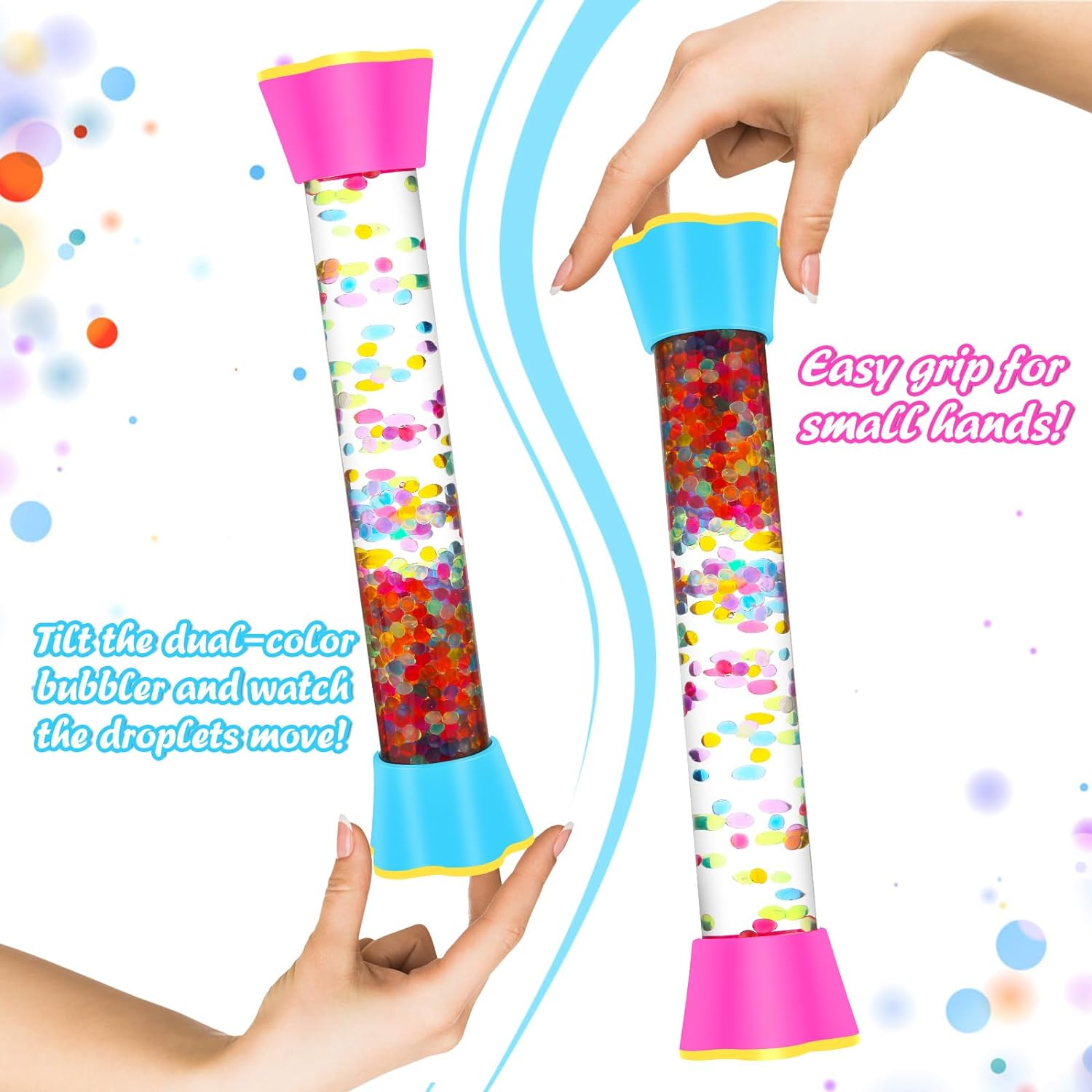 Sensory Fidget Tubes - Calming Toys for Kids & Adults- Sensory Tube with Glitter Bottle, Gravity Spinner, Bubble Drop
