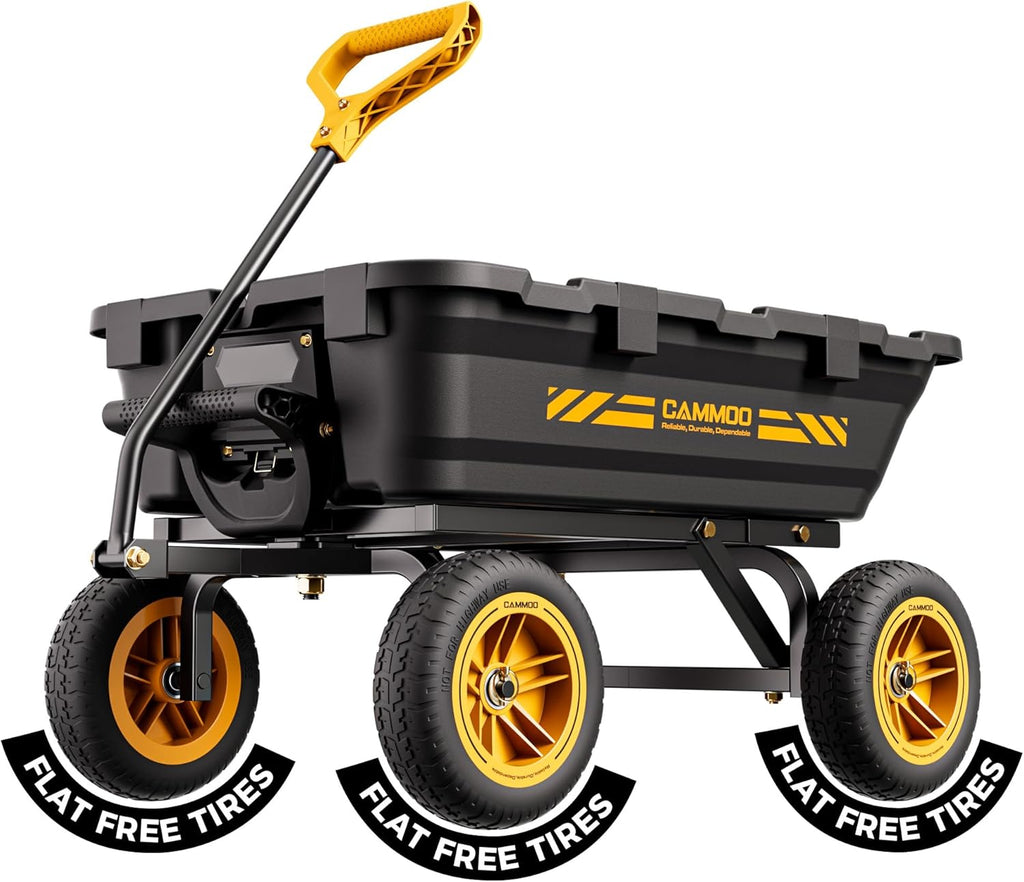 10in NO-FLAT TIRES 900lb Heavy-Duty Garden Dump Cart DIY Expandable Capacity Over 4 Cu.Ft. Utility Wagon with