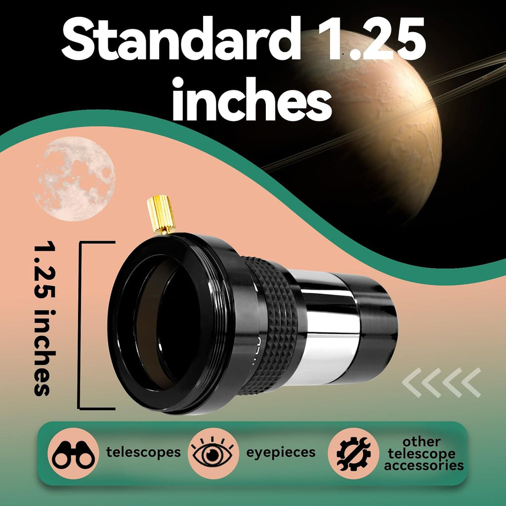 SV137 Barlow Lens, 1.25” 2X FMC Barlow Lens for Telescope Brass Ring | for Telescope Eyepiece, Male T-Thread