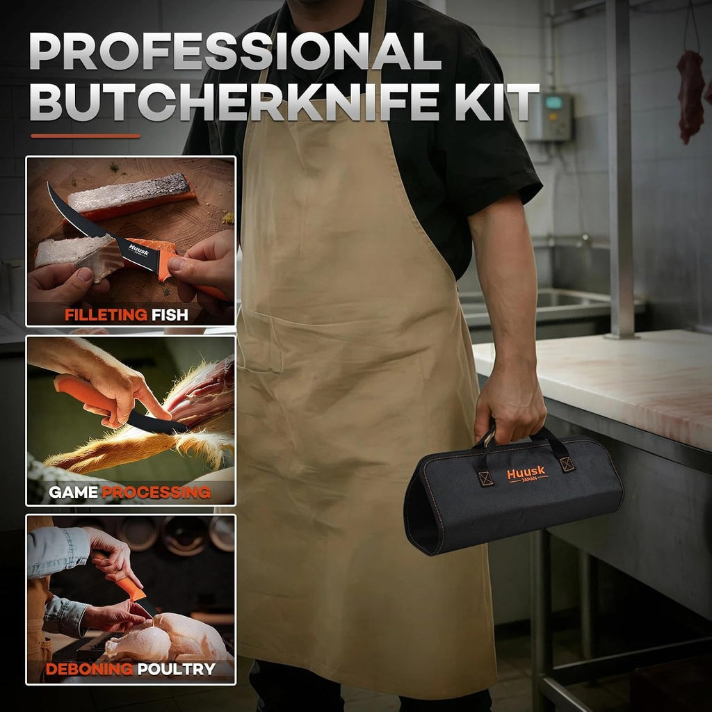 Butcher Knife Set - Meat Processing Kit with Roll Bag, Gift for Men