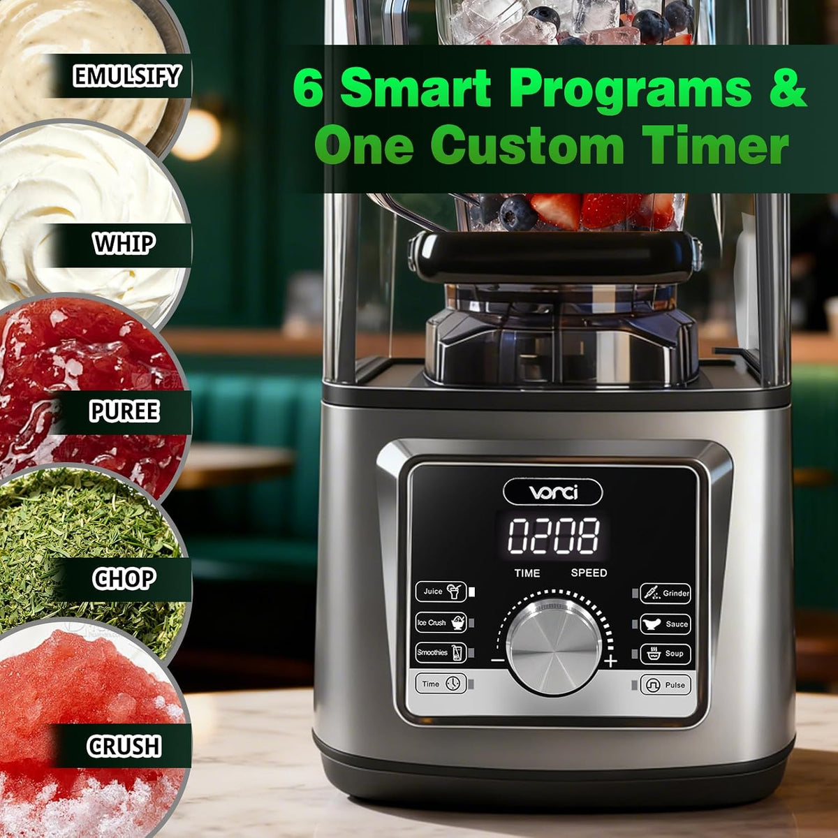 2200W Commercial Blender with Sound Enclosure, 135 oz Large Capacity