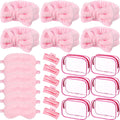 24 Pcs Spa Party Favors Supplies 6 Spa Headband 6 Plush Sleep Eye Mask 6 Hair Claw Clips 6 Clear Cosmetic Bags for
