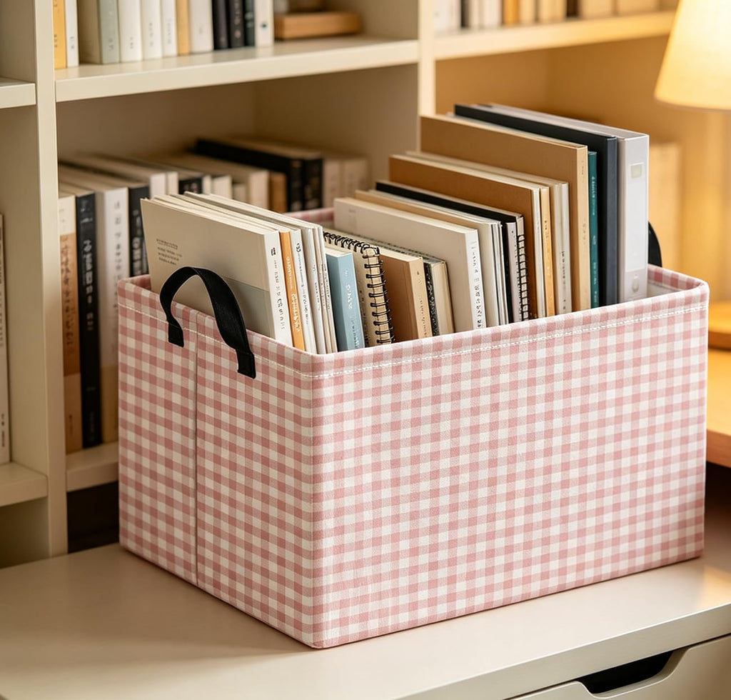 Rectangle Storage Bin,Gift Basket,Room Decor(Little Pink Grid)