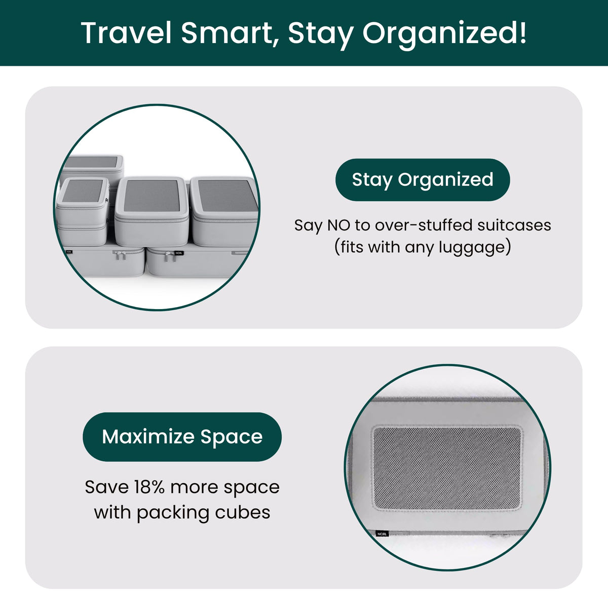 Compression Packing Cubes Set of 6, Luggage Organizers, Silver