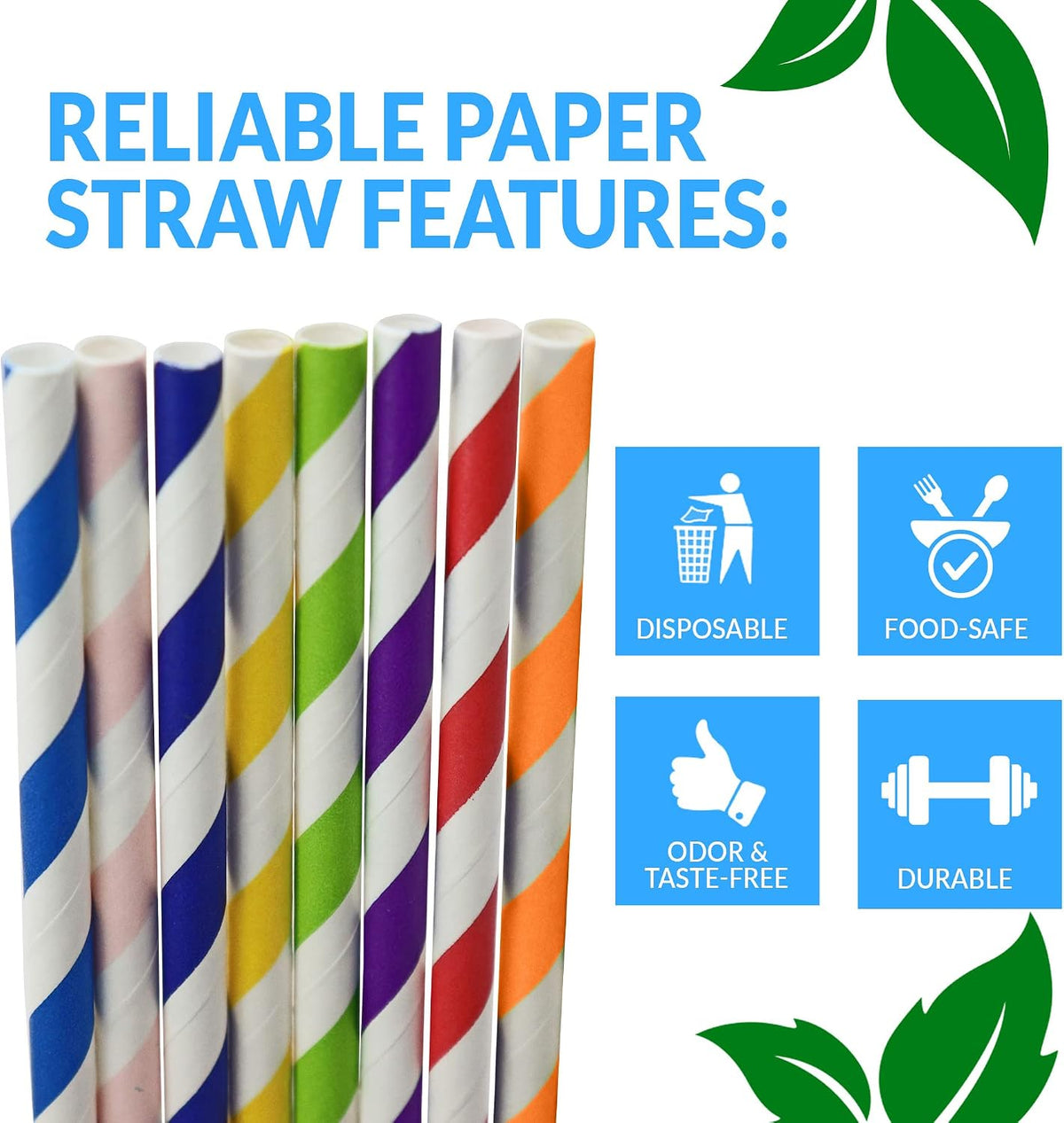 1000 Pack Paper Straws (Assorted Colors) | Bulk Pack, Disposable